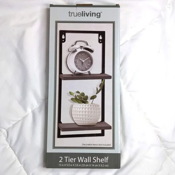 True Living Other - True Living 2 Tier Wall Shelf Gray, NEW in Box